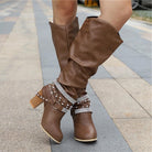 Studded slouch knee high boots for women