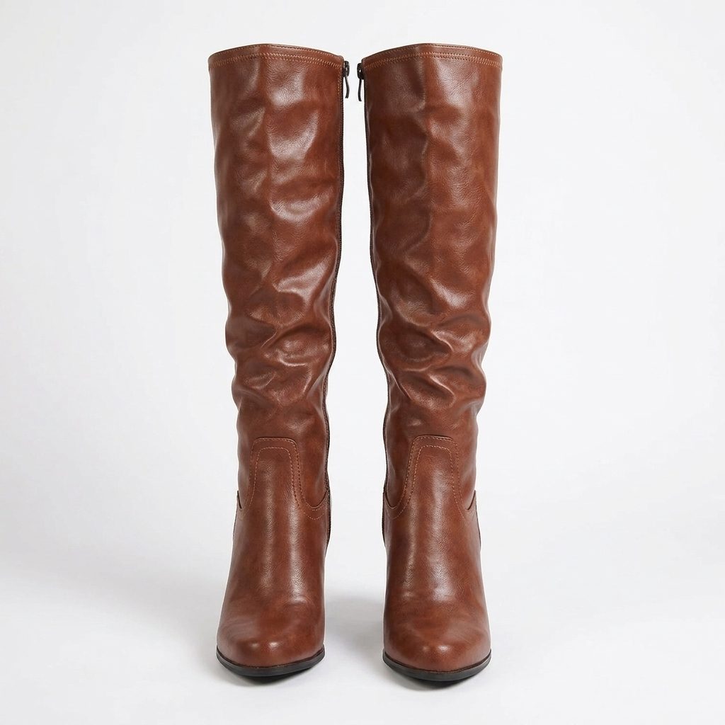 Curved heel knee high boots for women