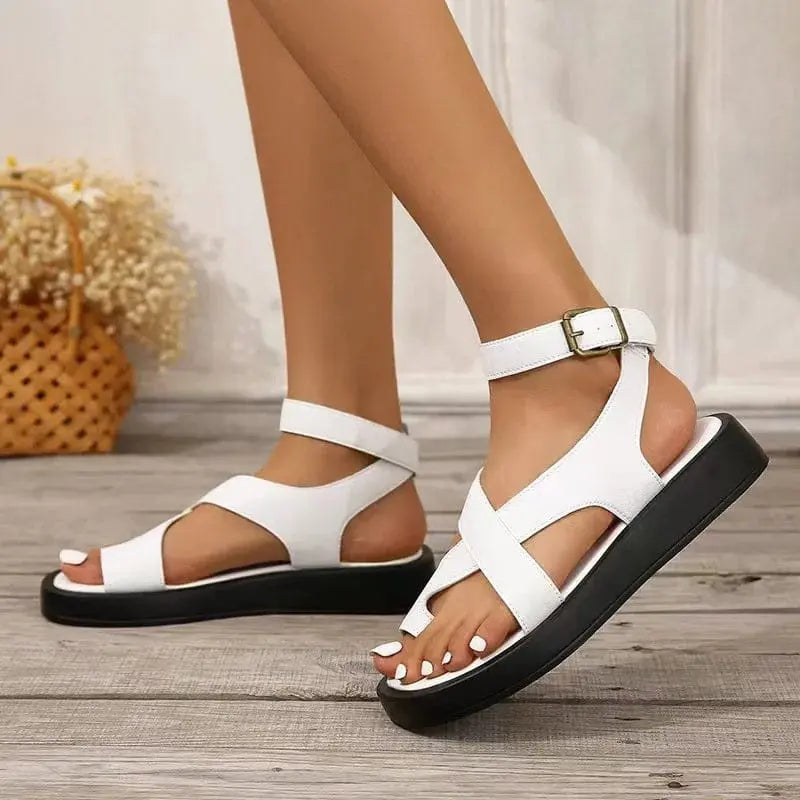 Sandalias Mujer Cuero Sintético Suela de Goma Antideslizante Acolchadas Caminar Casual Cinco Colores