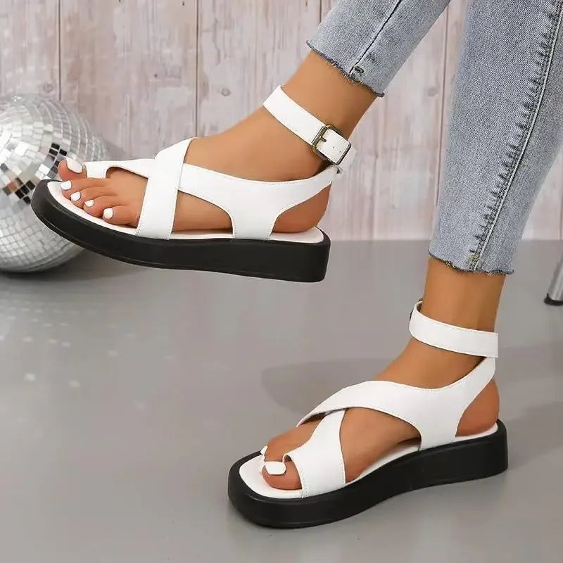 Sandalias Mujer Cuero Sintético Suela de Goma Antideslizante Acolchadas Caminar Casual Cinco Colores