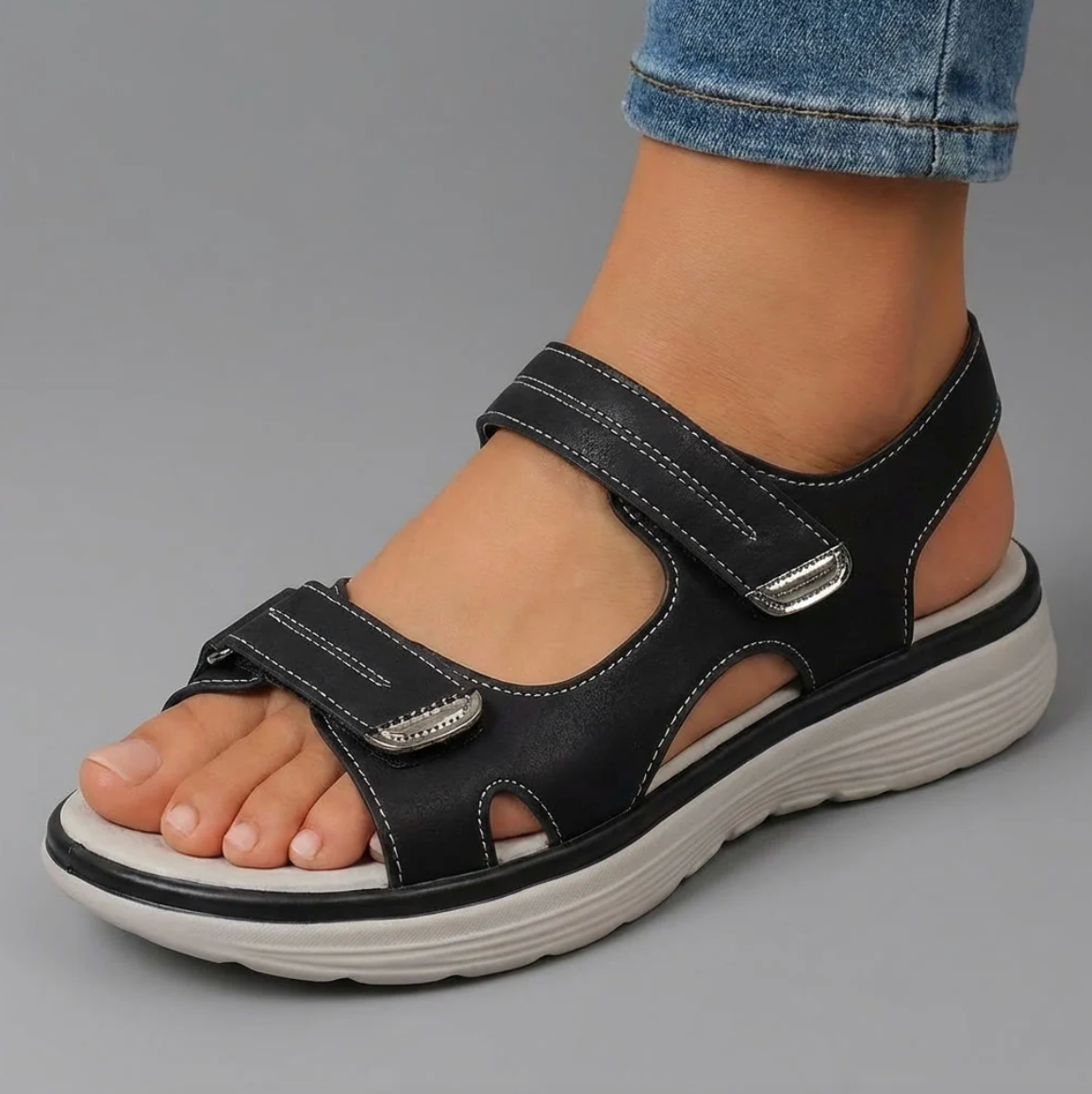 Sandalias Mujer Cierre Velcro Ajustable Punta Ancha Suela Antideslizante Livianas Caminar Cinco Colores