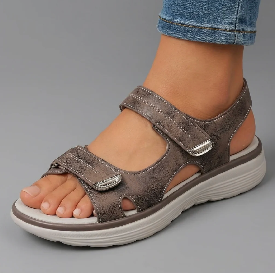 Sandalias Mujer Cierre Velcro Ajustable Punta Ancha Suela Antideslizante Livianas Caminar Cinco Colores