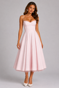Vestido midi con corsé y escote corazón para mujer