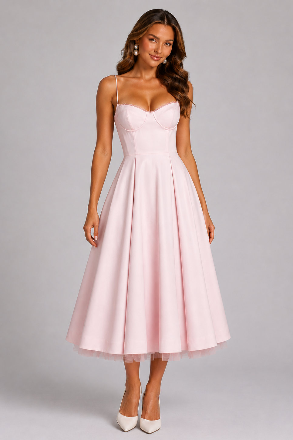 Vestido midi con corsé y escote corazón para mujer