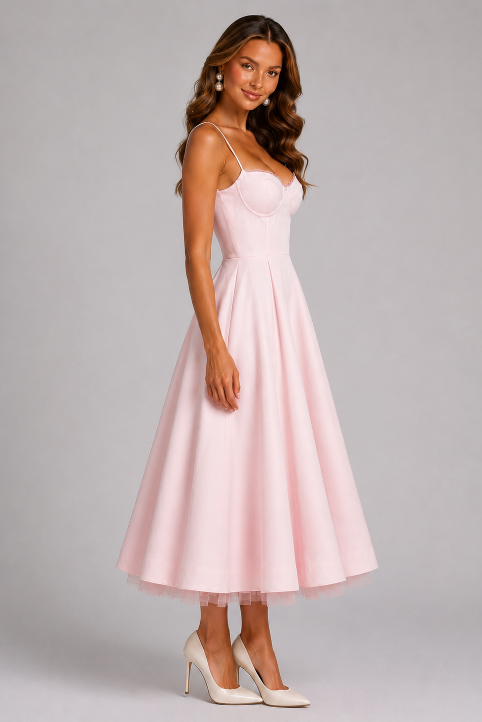 Vestido midi con corsé y escote corazón para mujer