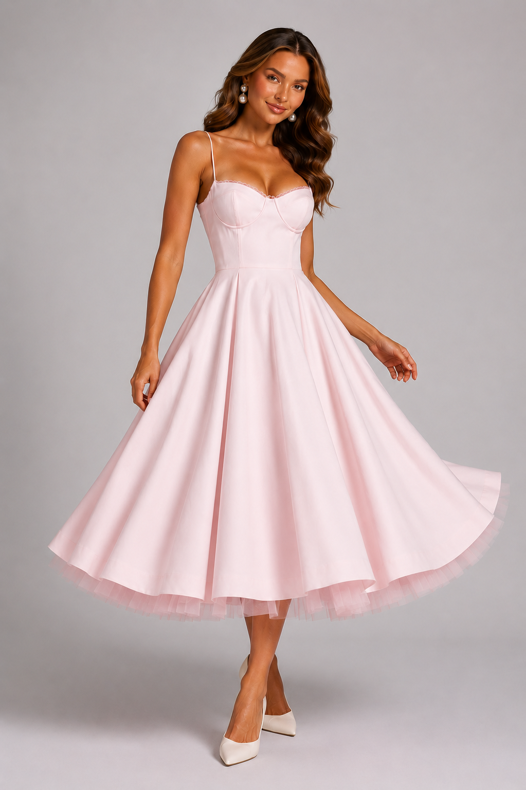 Vestido midi con corsé y escote corazón para mujer