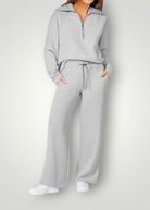 Half-zip sweatshirt and wide-leg pant set in gray for women