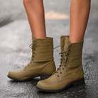 Fold-over cuff mid-calf combat boots for women