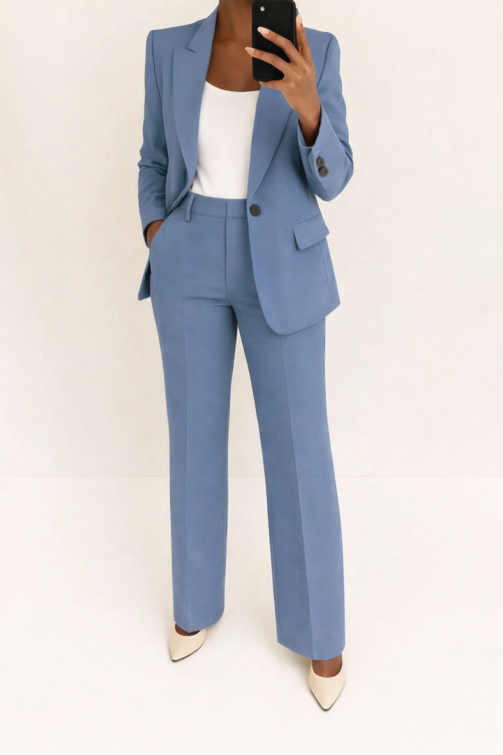 Blazer and wide-leg pant set in blue for women