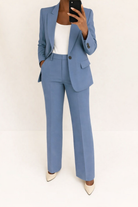 Blazer and wide-leg pant set in blue for women