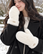 Fluffy sherpa-lined mittens for women