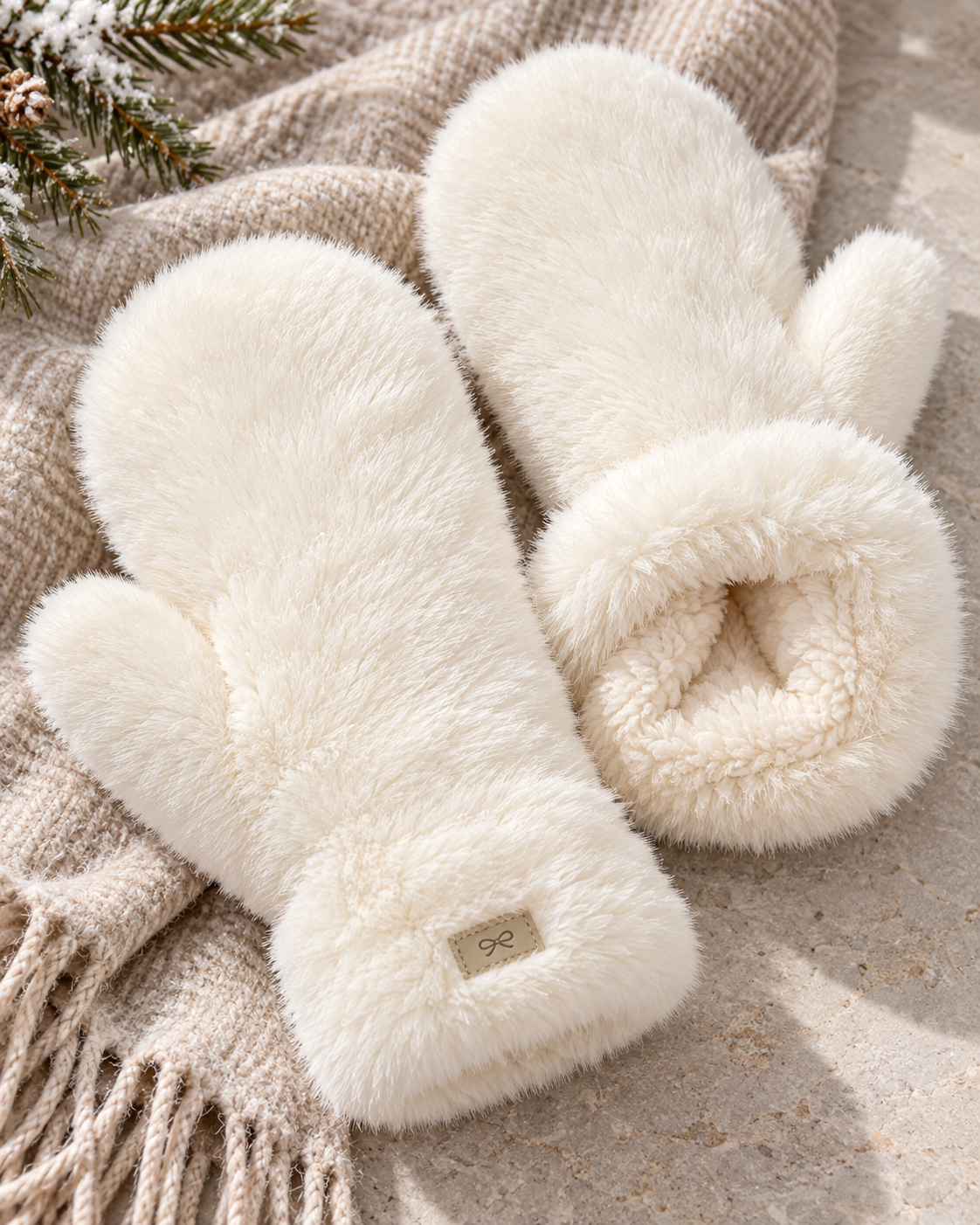 Fluffy sherpa-lined mittens for women