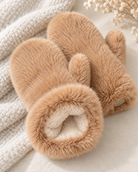 Fluffy sherpa-lined mittens for women