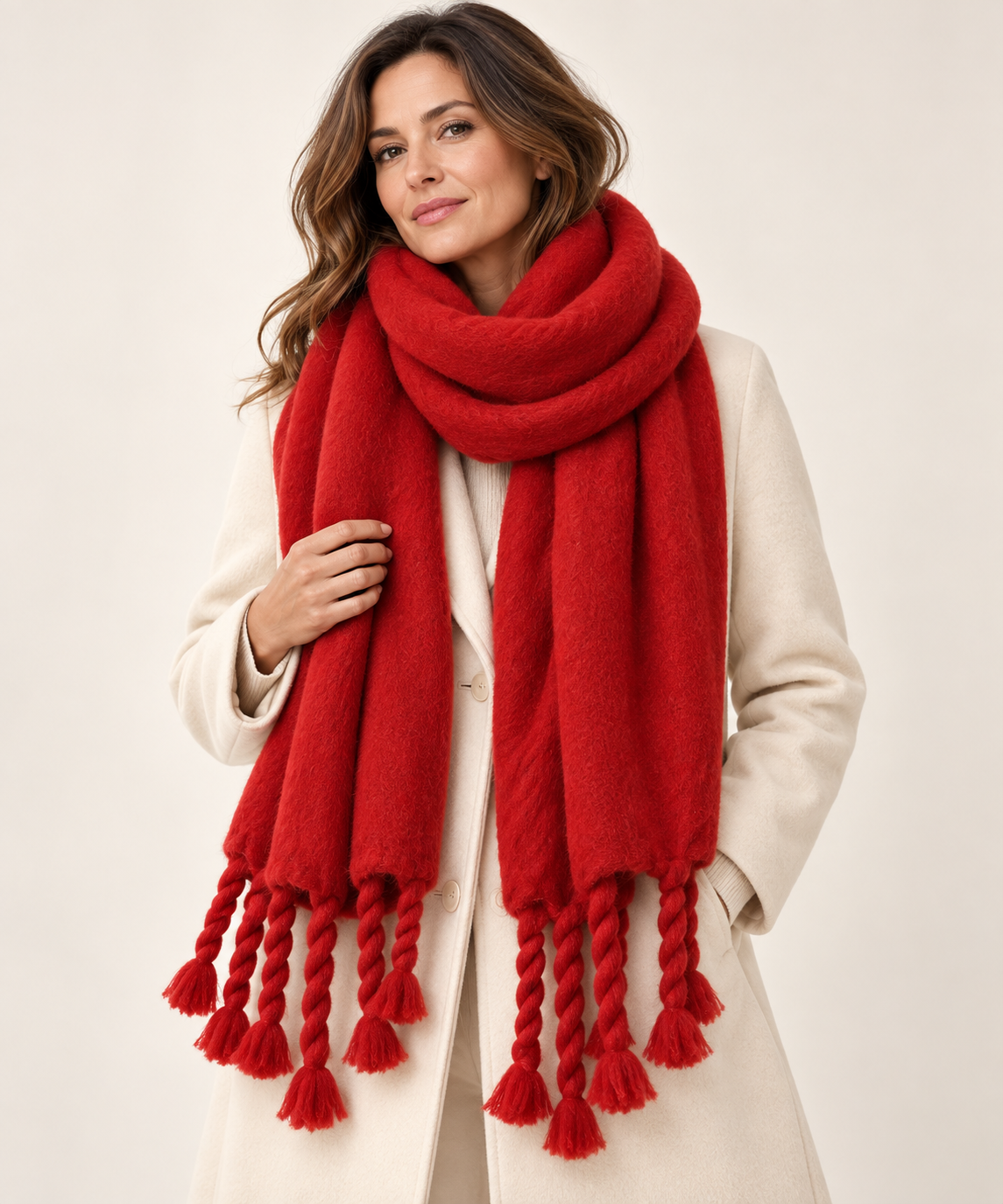 Chunky twisted tassel scarf for women