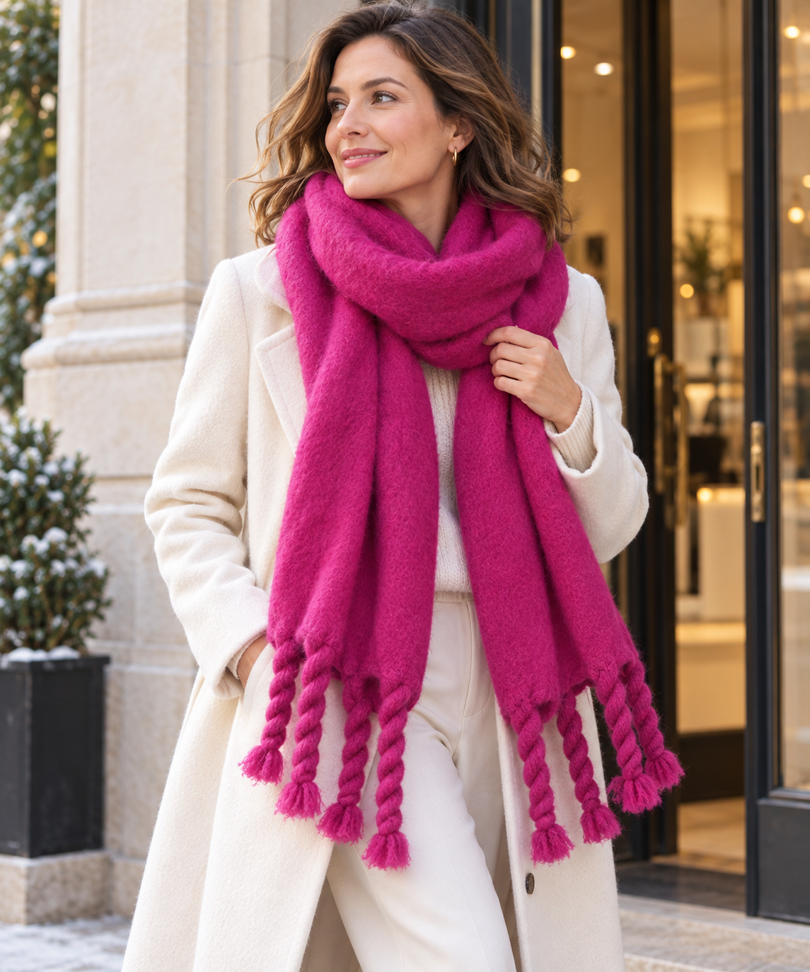 Chunky twisted tassel scarf for women