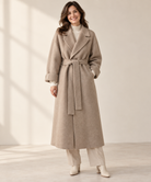 Long wrap wool-look belted coat for women