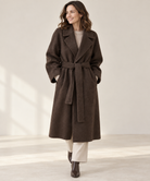 Long wrap wool-look belted coat for women