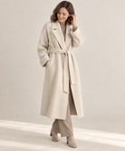 Long wrap wool-look belted coat for women