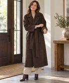 Long wrap wool-look belted coat for women