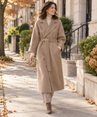 Long wrap wool-look belted coat for women