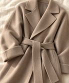 Long wrap wool-look belted coat for women