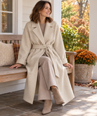 Long wrap wool-look belted coat for women