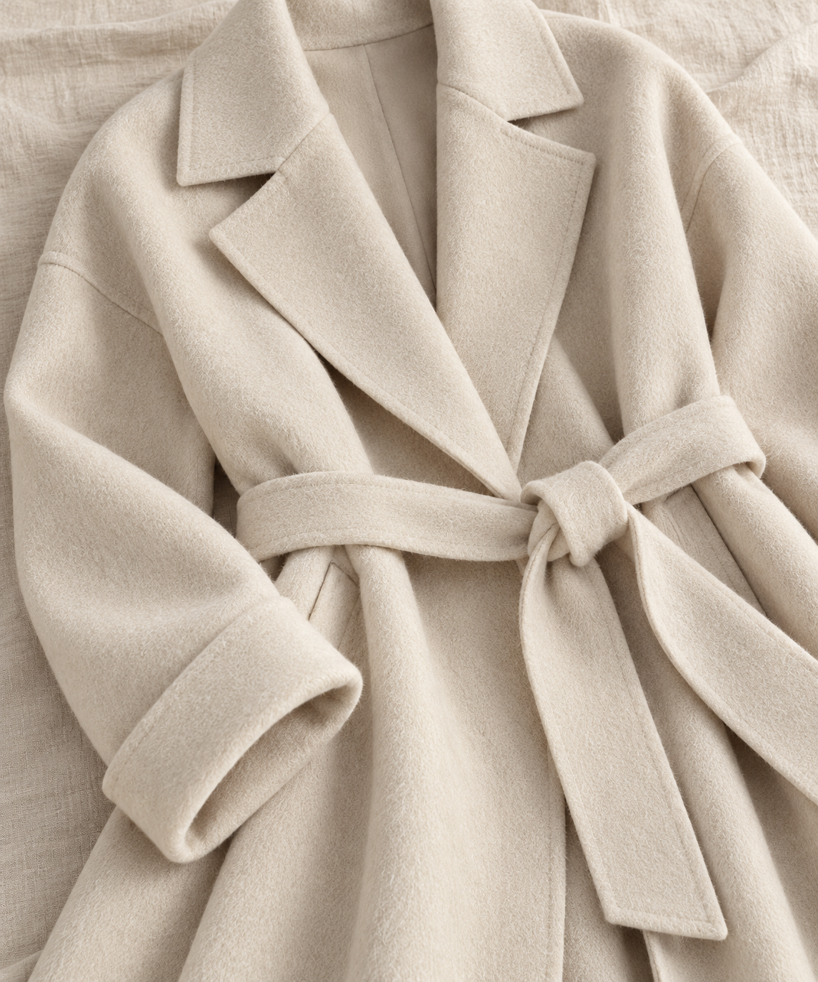 Long wrap wool-look belted coat for women