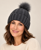 Chunky knit pom-pom beanie for women