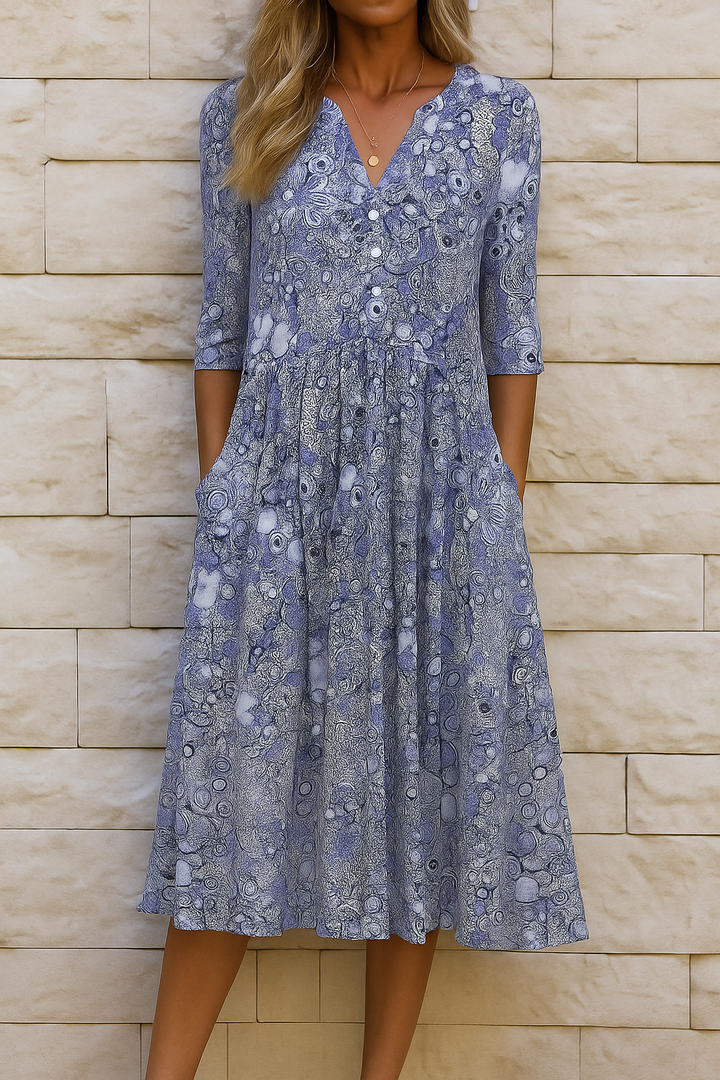 ELISA™  | VESTIDO ESTAMPADO CON CUELLO EN V