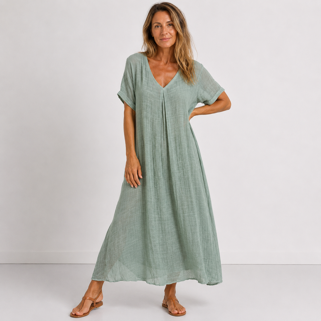 Vestido largo fluido mujer verde