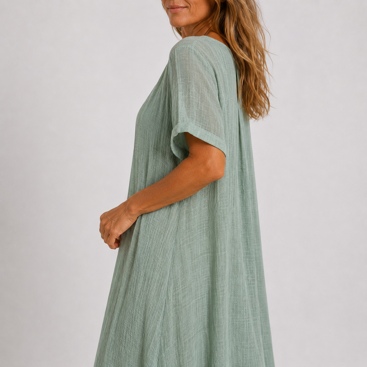 Vestido largo fluido mujer detalle cuello V