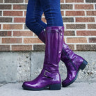 Glossy buckle knee-high boots for women