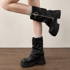 Buckle biker platform ankle boots for women