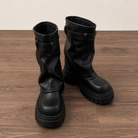 Buckle biker platform ankle boots for women