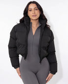 Funnel neck cropped puffer jacket for women
