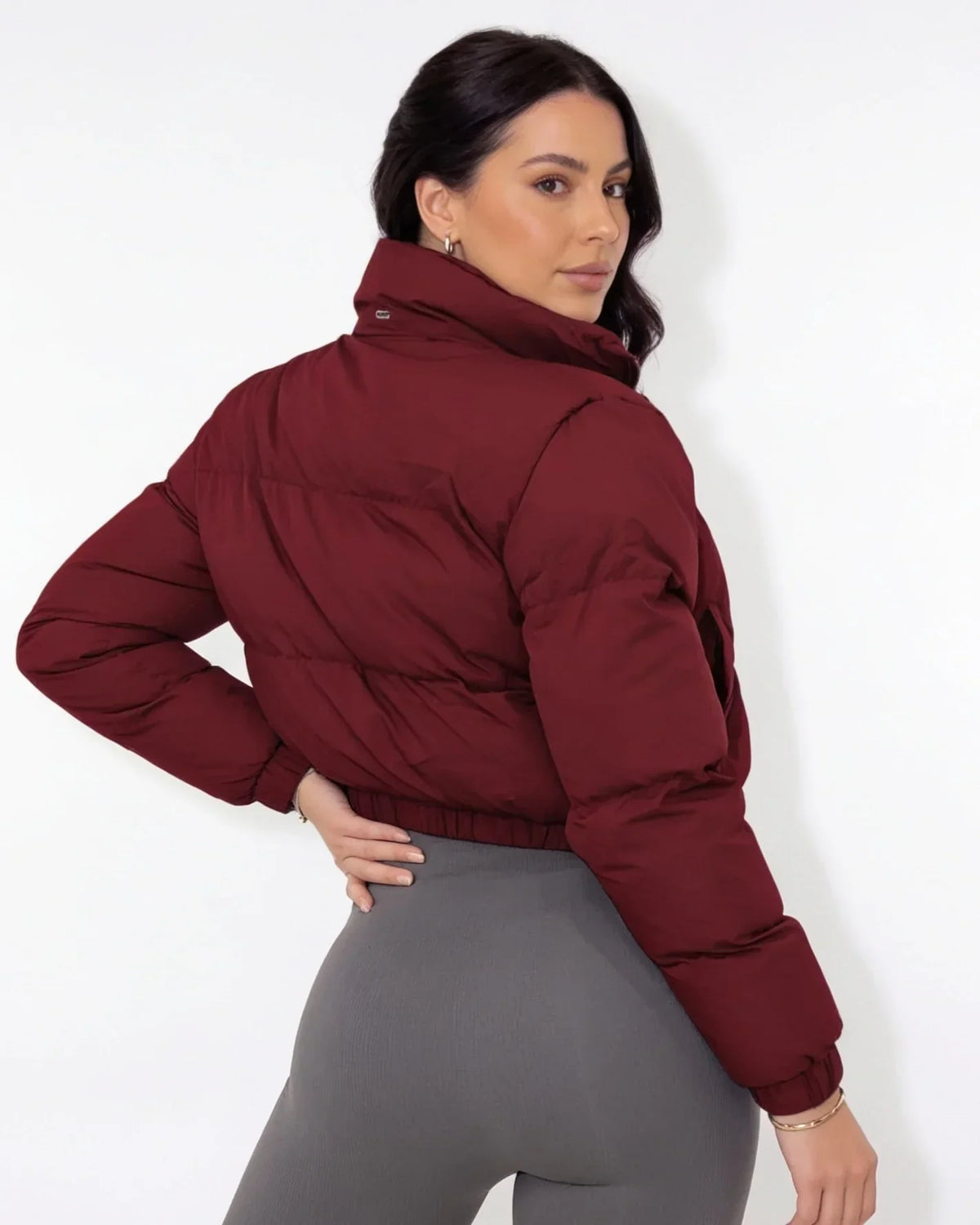 Funnel neck cropped puffer jacket for women