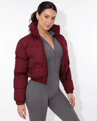 Funnel neck cropped puffer jacket for women