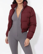 Funnel neck cropped puffer jacket for women