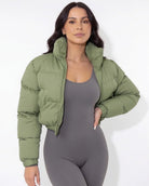 Funnel neck cropped puffer jacket for women