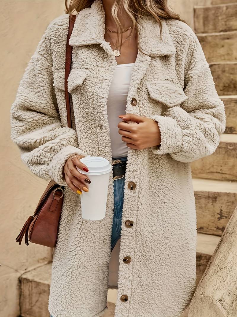 Oversized longline teddy coat for women