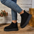 Faux fur-lined suede-look platform ankle boots for women