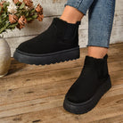 Faux fur-lined suede-look platform ankle boots for women
