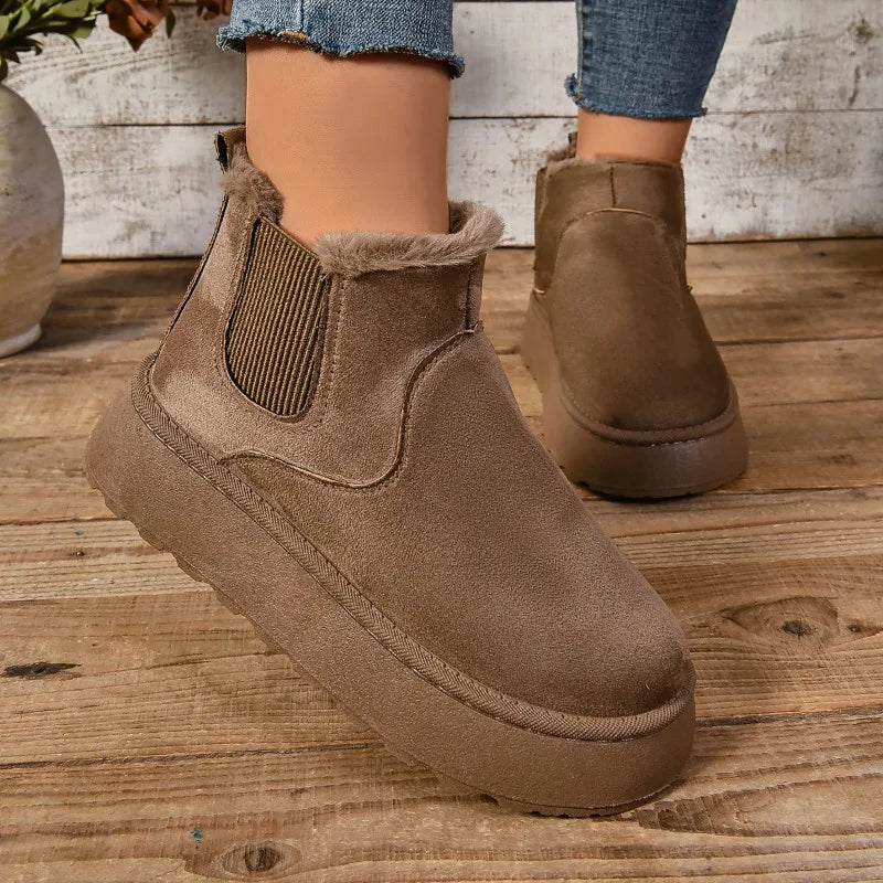 Faux fur-lined suede-look platform ankle boots for women