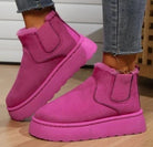Faux fur-lined suede-look platform ankle boots for women