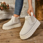 Faux fur-lined suede-look platform ankle boots for women