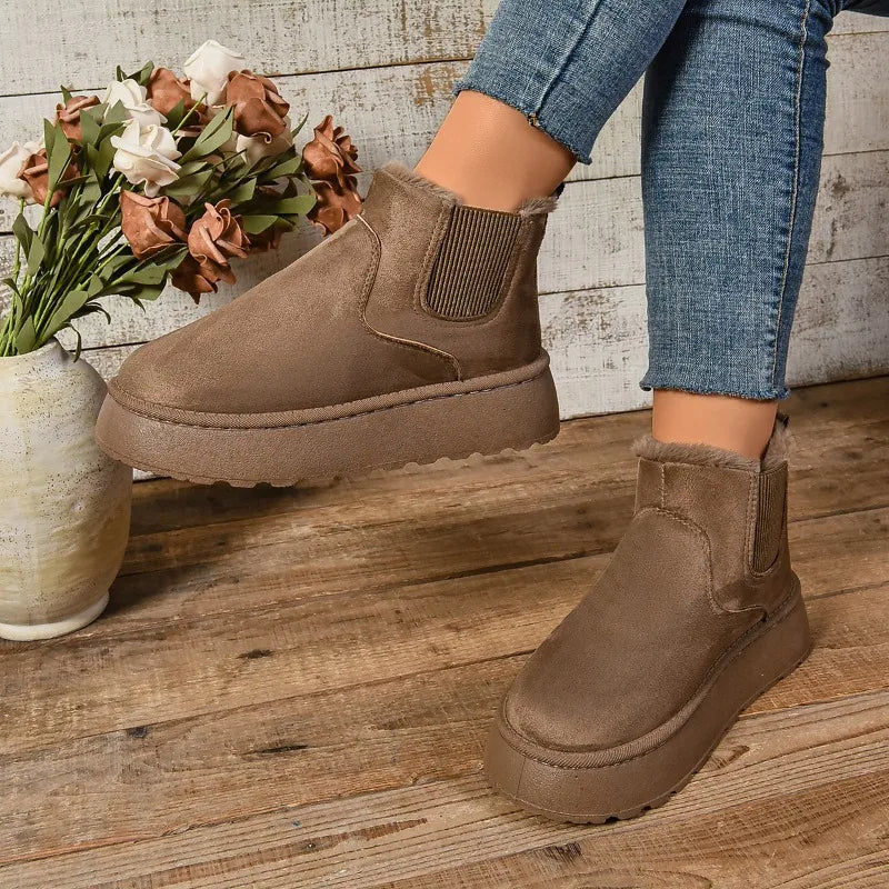 Faux fur-lined suede-look platform ankle boots for women