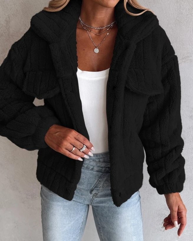 Chest pocket teddy jacket for women