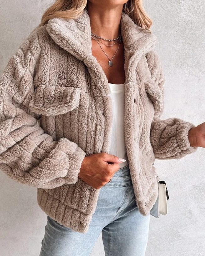 Chest pocket teddy jacket for women