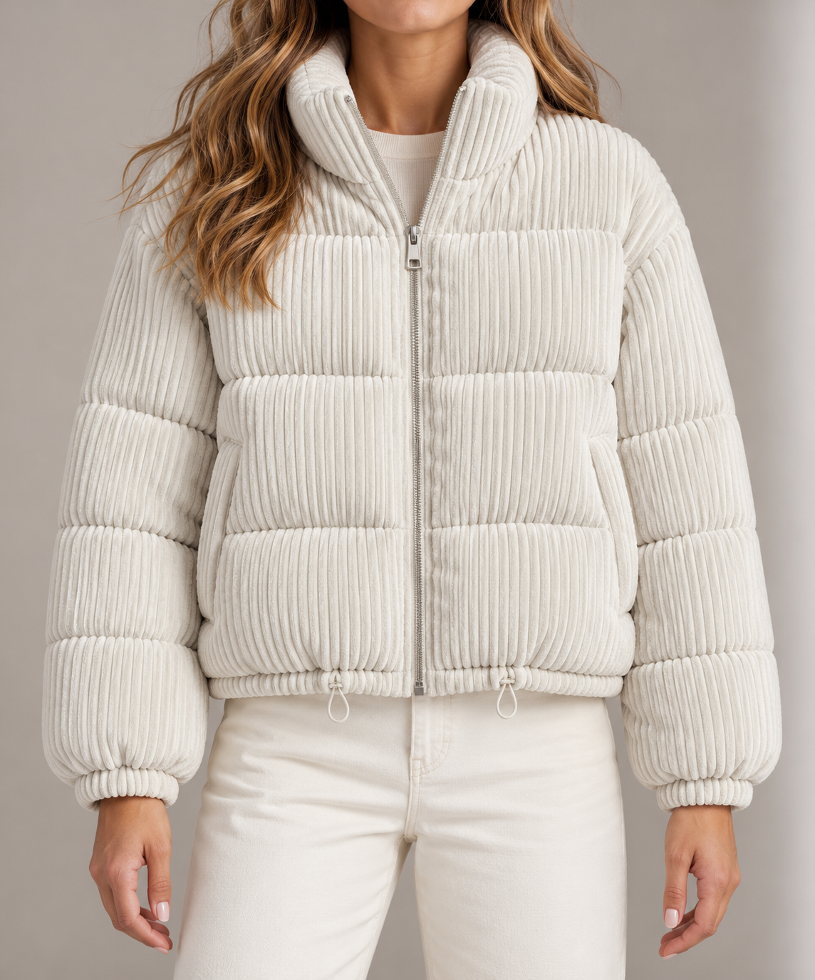 Corduroy cropped puffer jacket for women