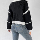 Puff sleeve striped cropped cardigan for women